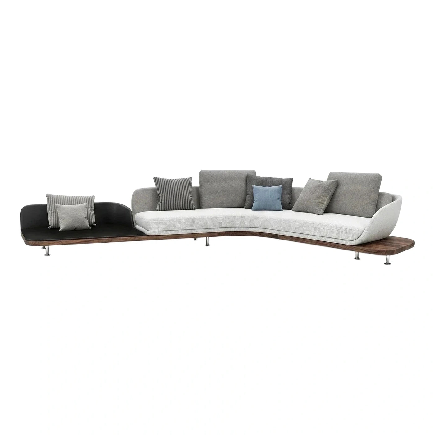 Modern Curved Sectional Sofa with Wood Platform Base
