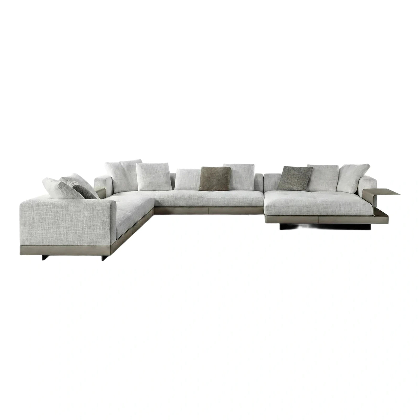 Modern Light Grey Fabric Sectional Sofa with Side Table
