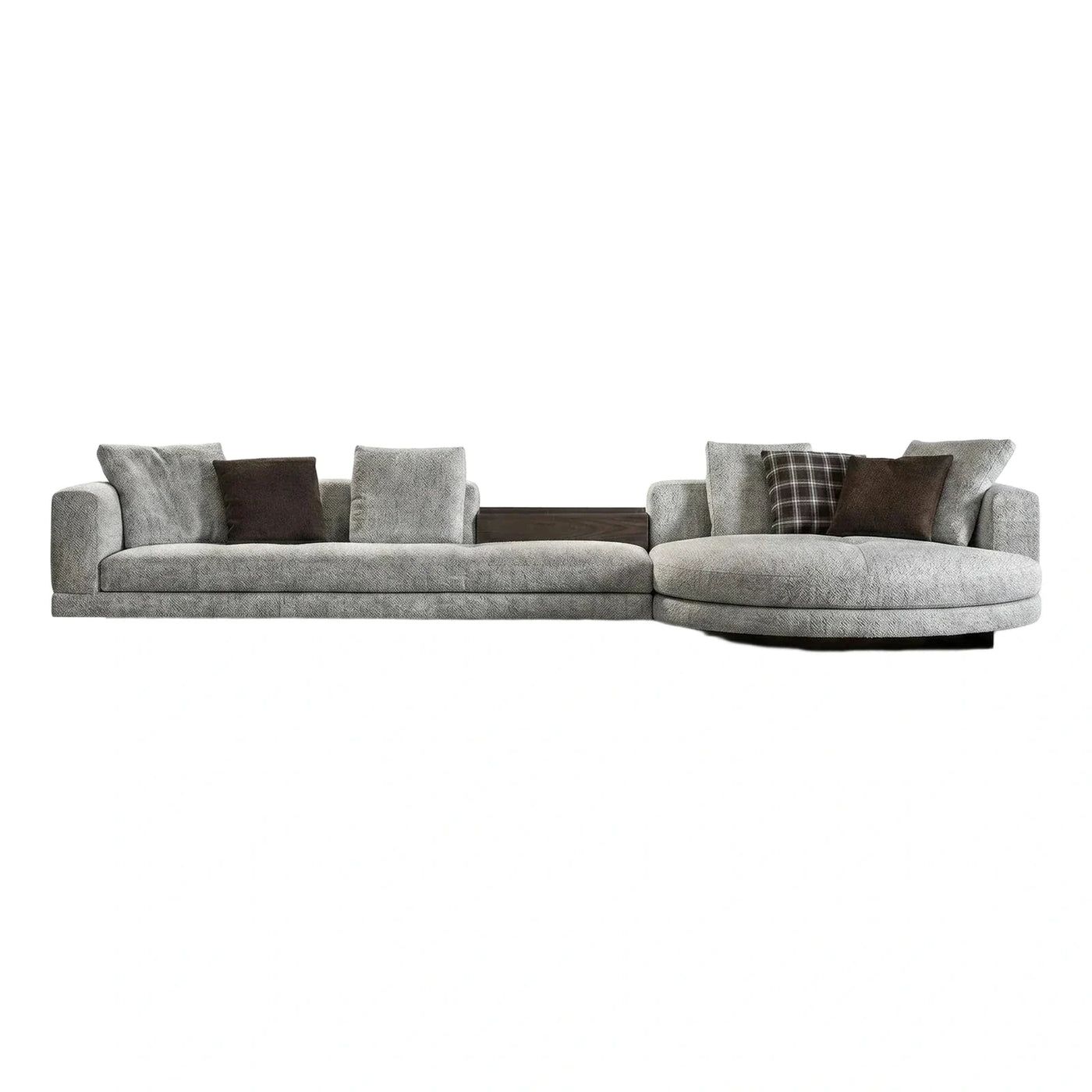 Modern Grey Boucle Sectional Sofa with Wood Console