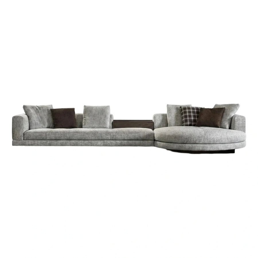 Modern Grey Boucle Sectional Sofa with Wood Console