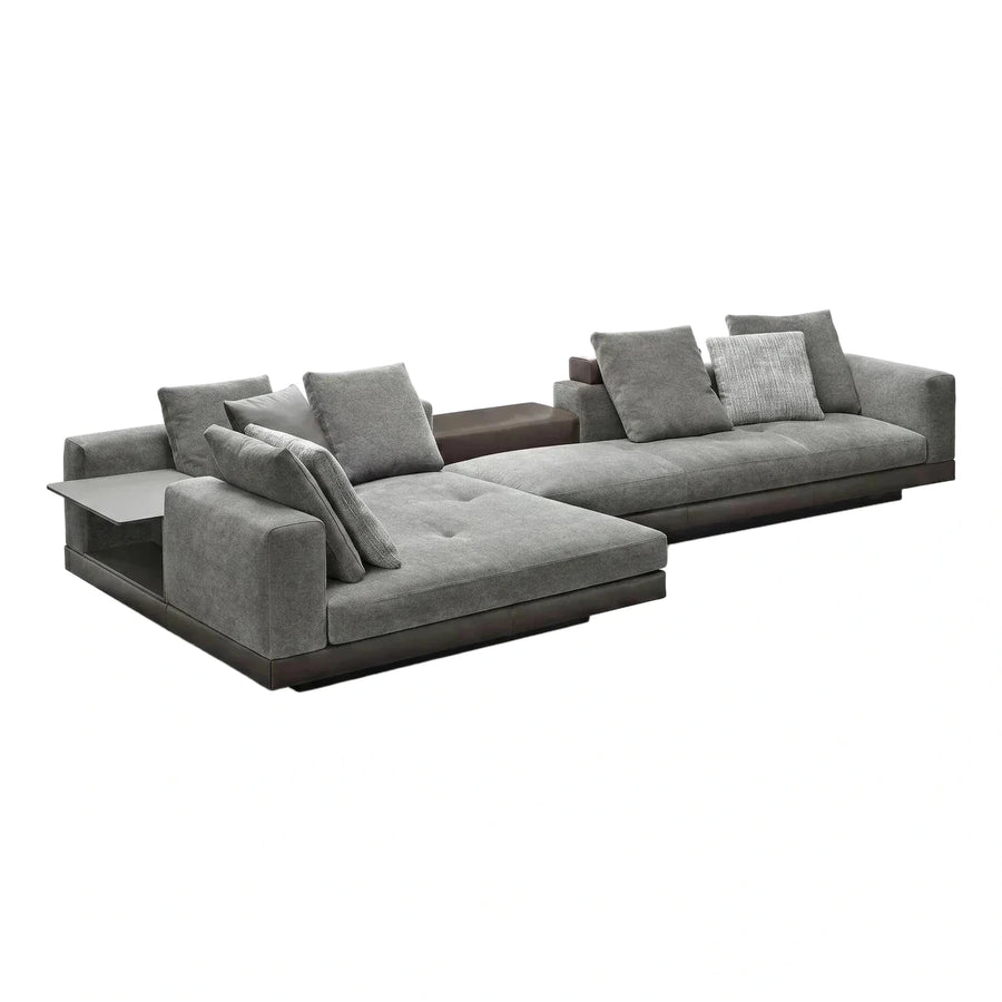 Modern Grey Fabric Sectional Sofa with Leather Base