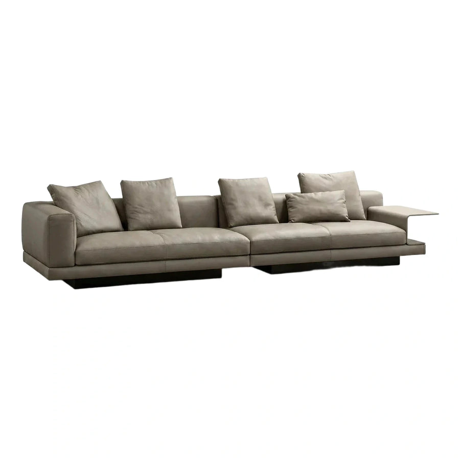 Modern Taupe Leather Sectional Sofa with Side Table