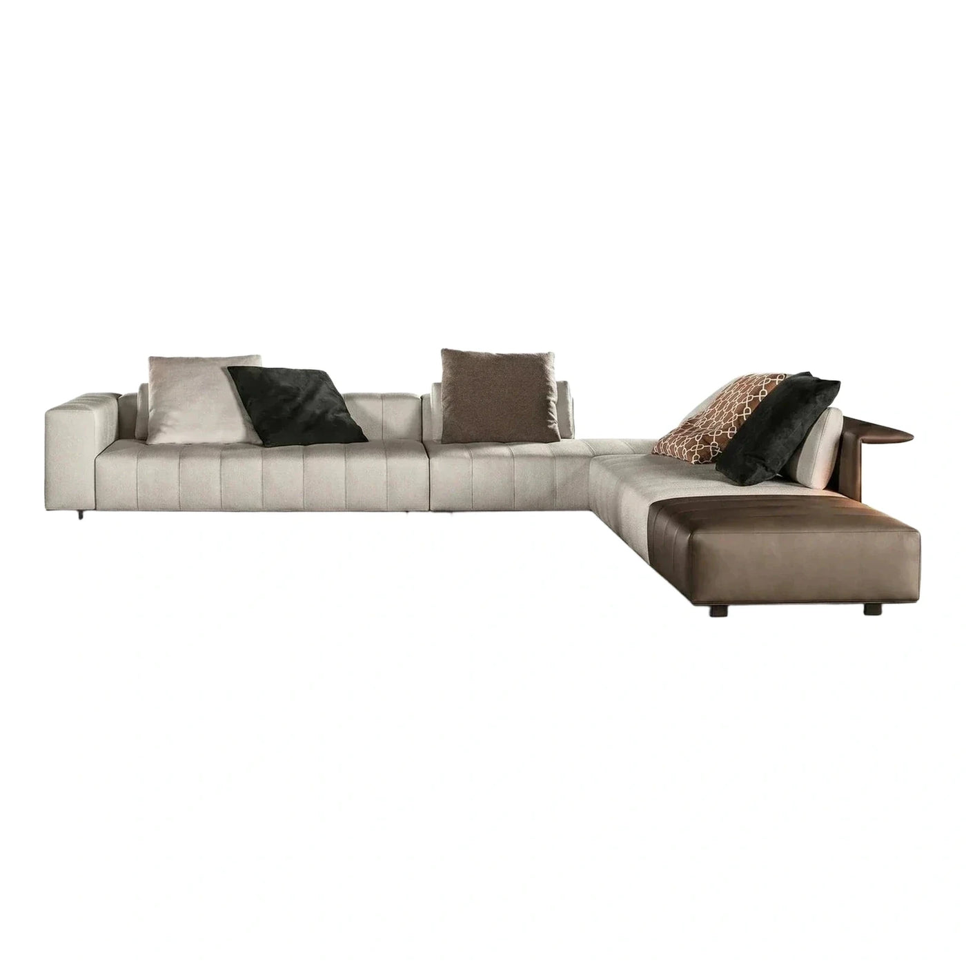 Modern Beige Fabric Sectional Sofa with Leather Chaise