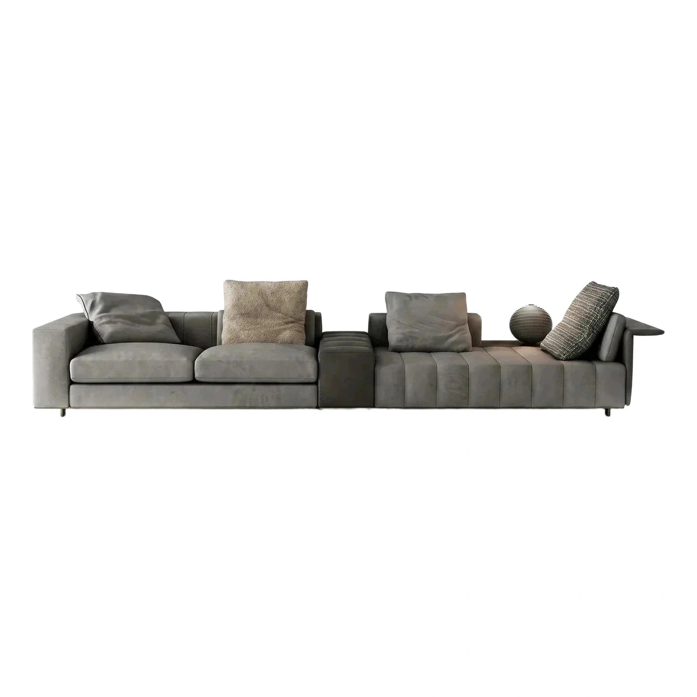Modern Grey Modular Leather Sectional Sofa