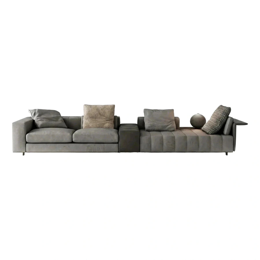 Modern Grey Modular Leather Sectional Sofa