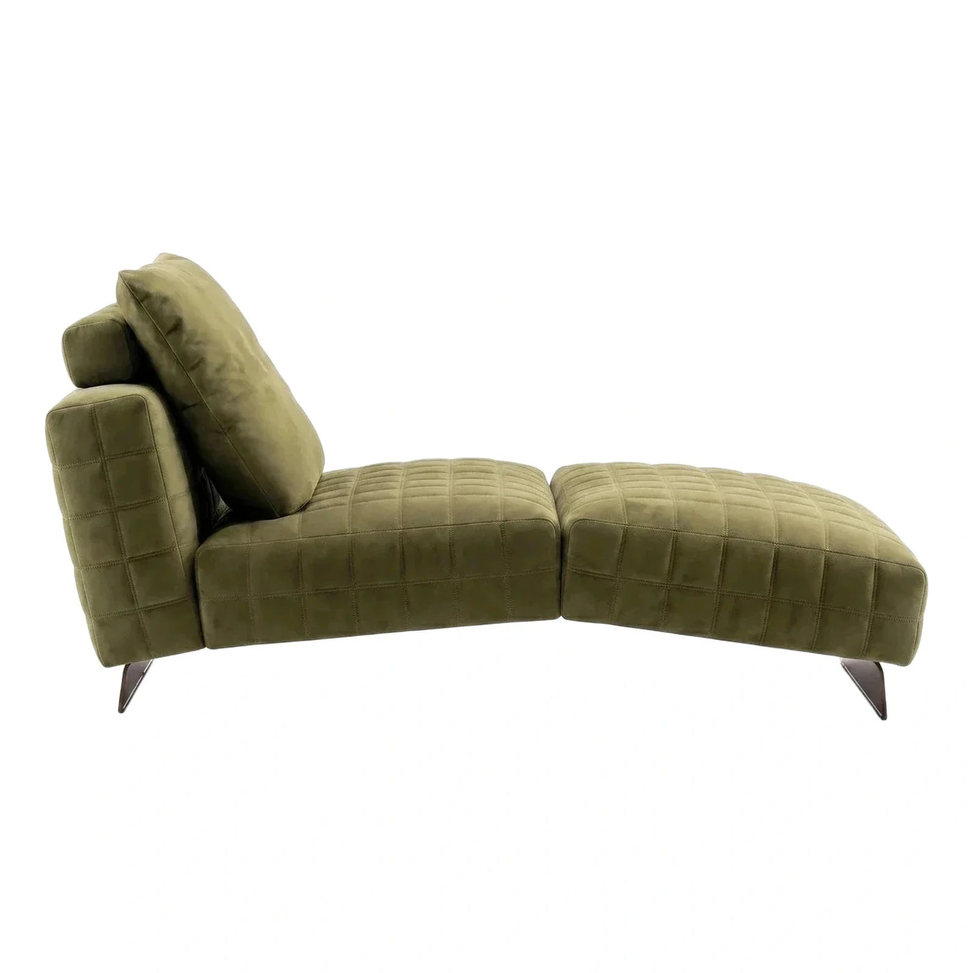 Olive Green Quilted Velvet Chaise Lounge Sectional
