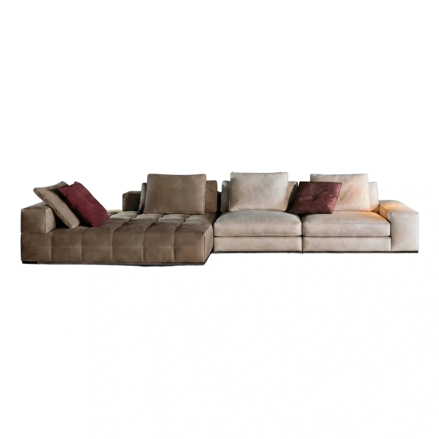 Modern Two-Tone Leather Sectional Sofa with Chaise