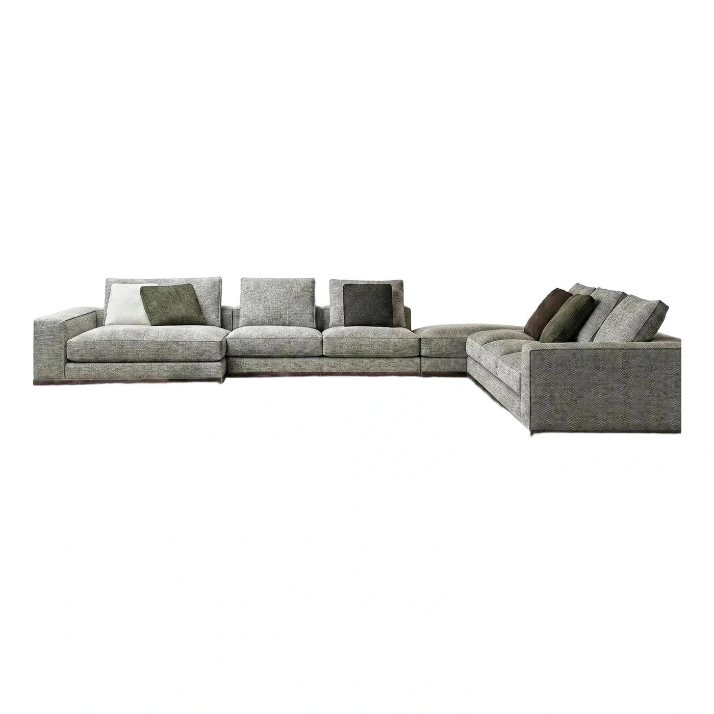 Modern Grey Modular Sectional Sofa with Dark Wood Base