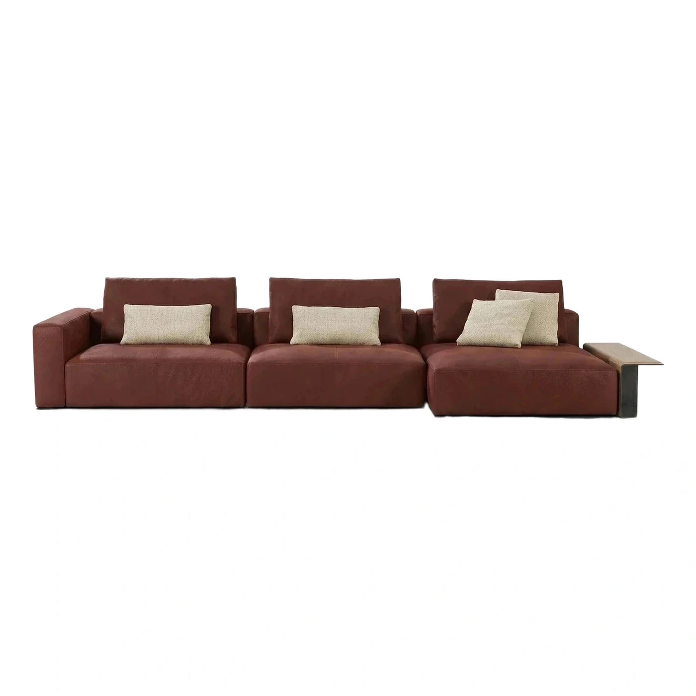 Modern Brown Leather Modular Sofa with Side Table