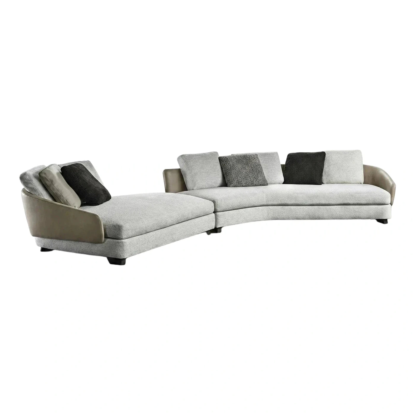 Modern Curved Sectional Sofa with Chaise and Leather Arms