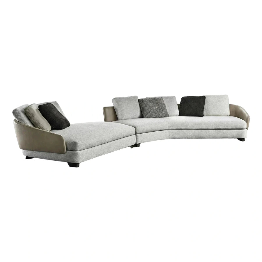 Modern Curved Sectional Sofa with Chaise and Leather Arms