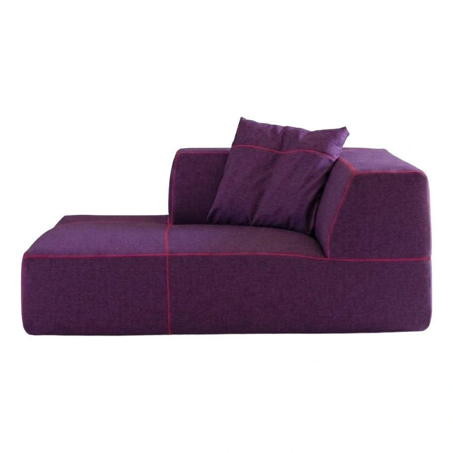 Purple Fabric Chaise Lounge with Red Stitching