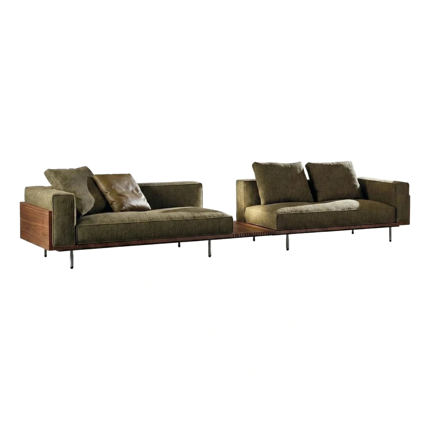 Modern Olive Green Modular Sectional Sofa with Wood Base