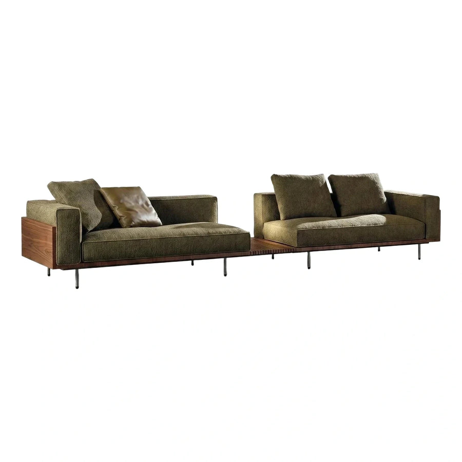 Modern Olive Green Modular Sectional Sofa with Wood Base