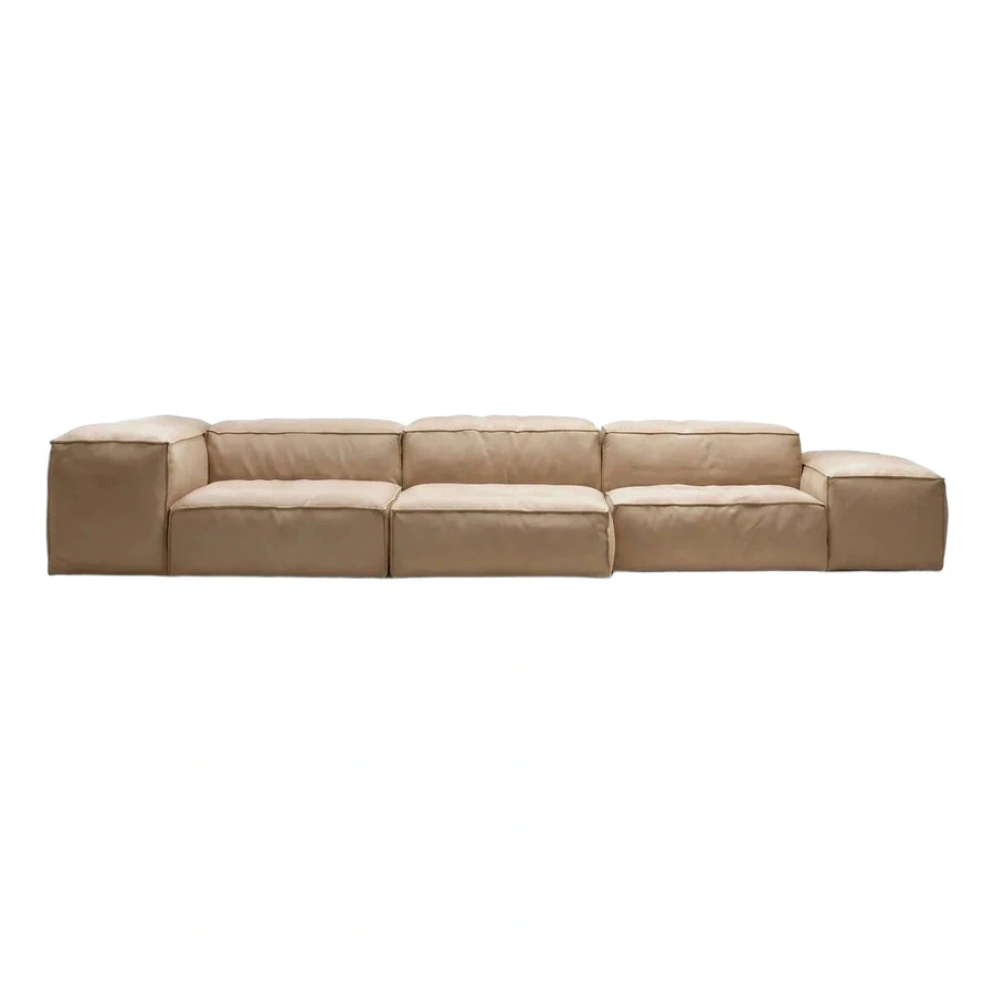 Modern Beige Leather Modular Sectional Sofa