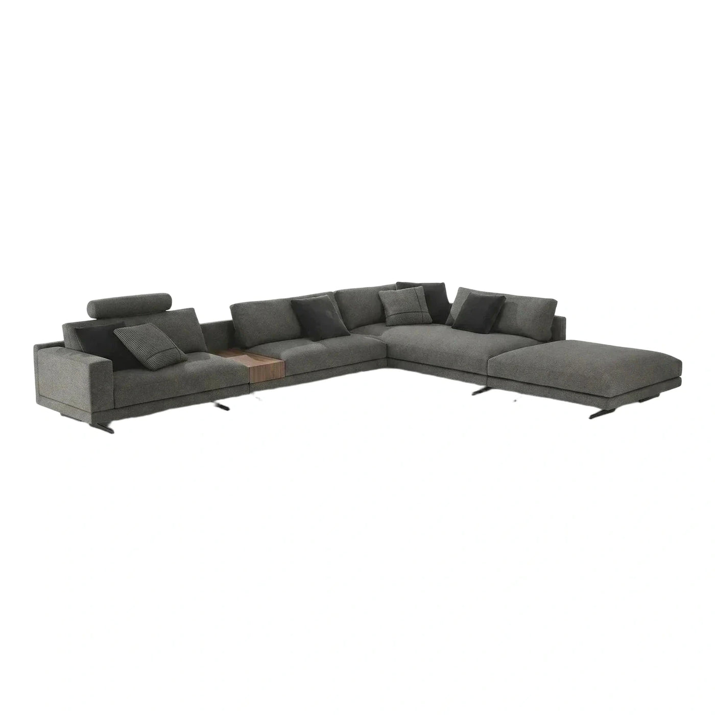 Modern Grey Fabric Sectional Sofa With Wood Table