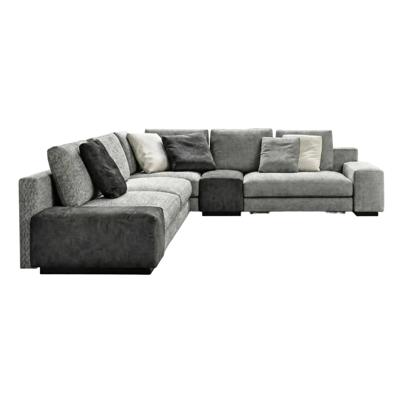 Modern Grey Fabric Sectional Sofa with Leather Chaise