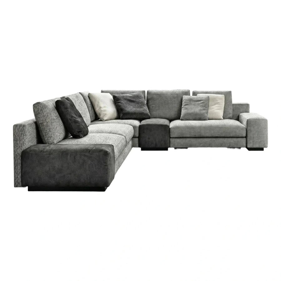 Modern Grey Fabric Sectional Sofa with Leather Chaise