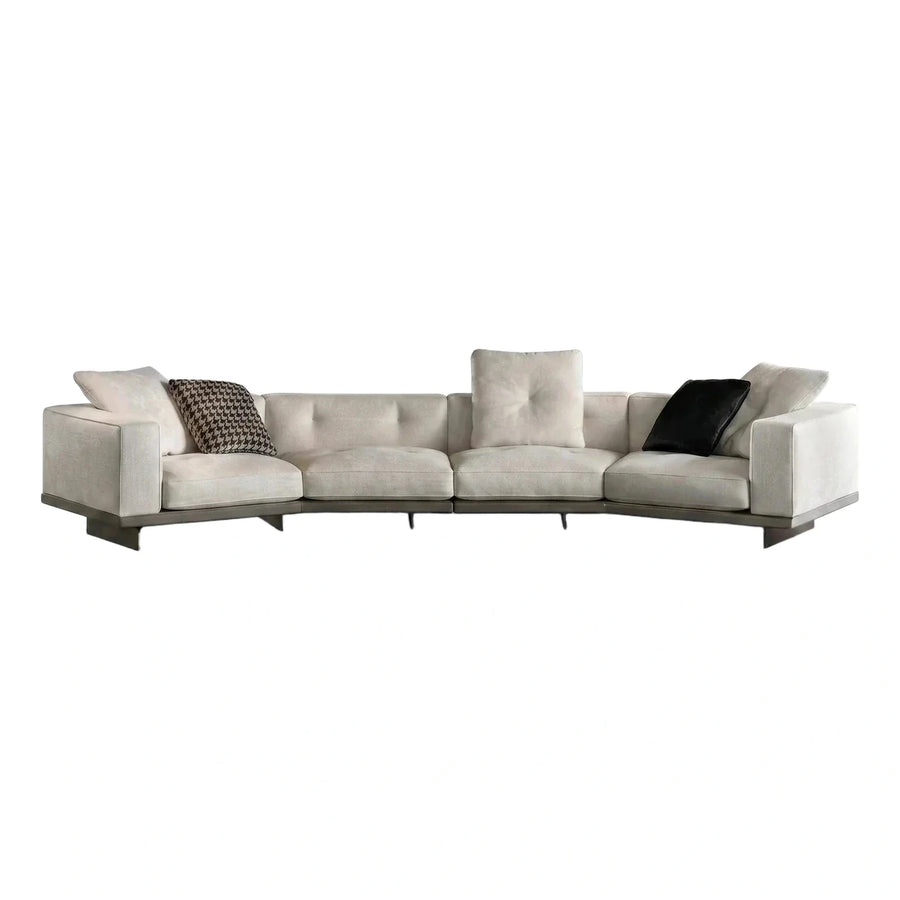 Modern Cream Fabric Curved Sectional Sofa with Dark Base