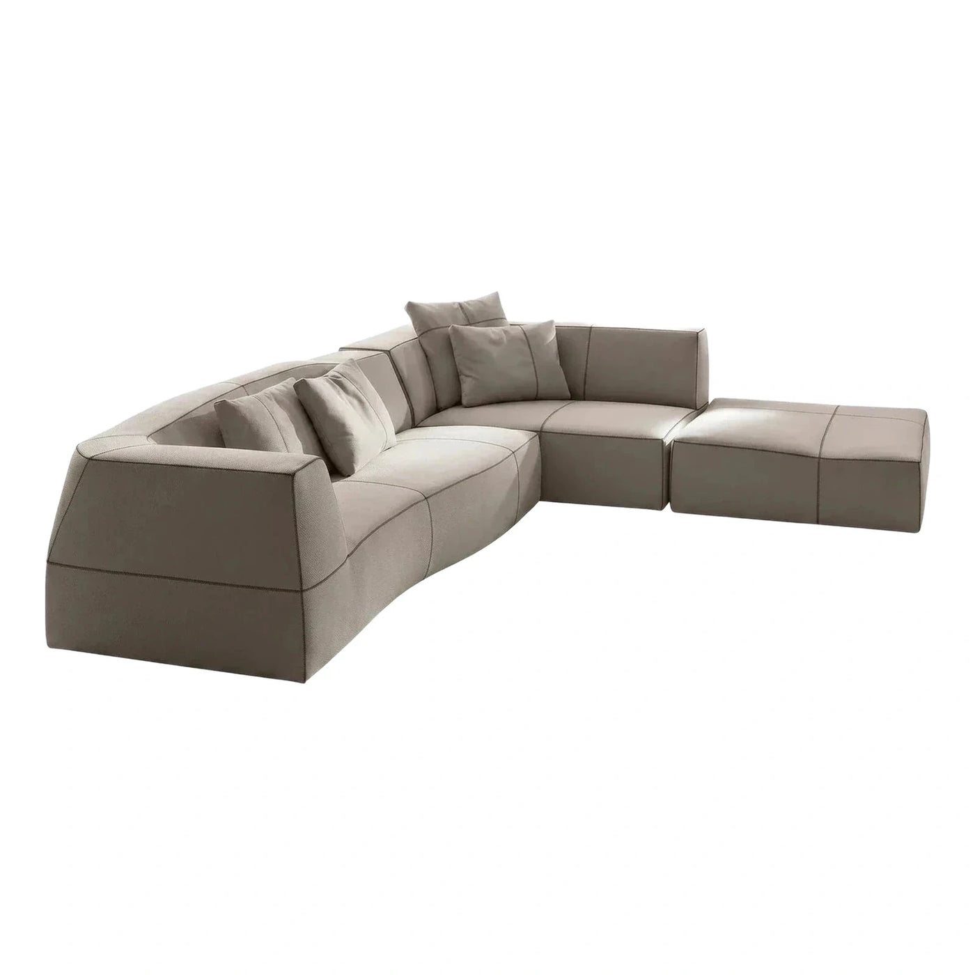 Modern Curved Sectional Sofa in Grey Leather