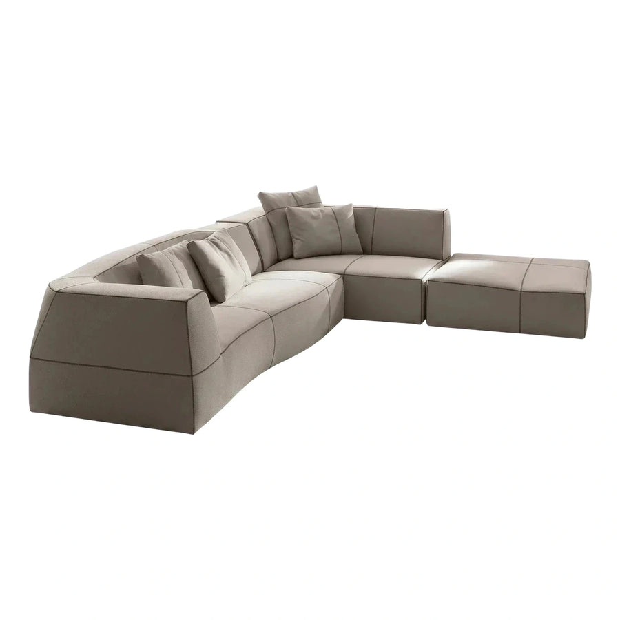 Modern Curved Sectional Sofa in Grey Leather