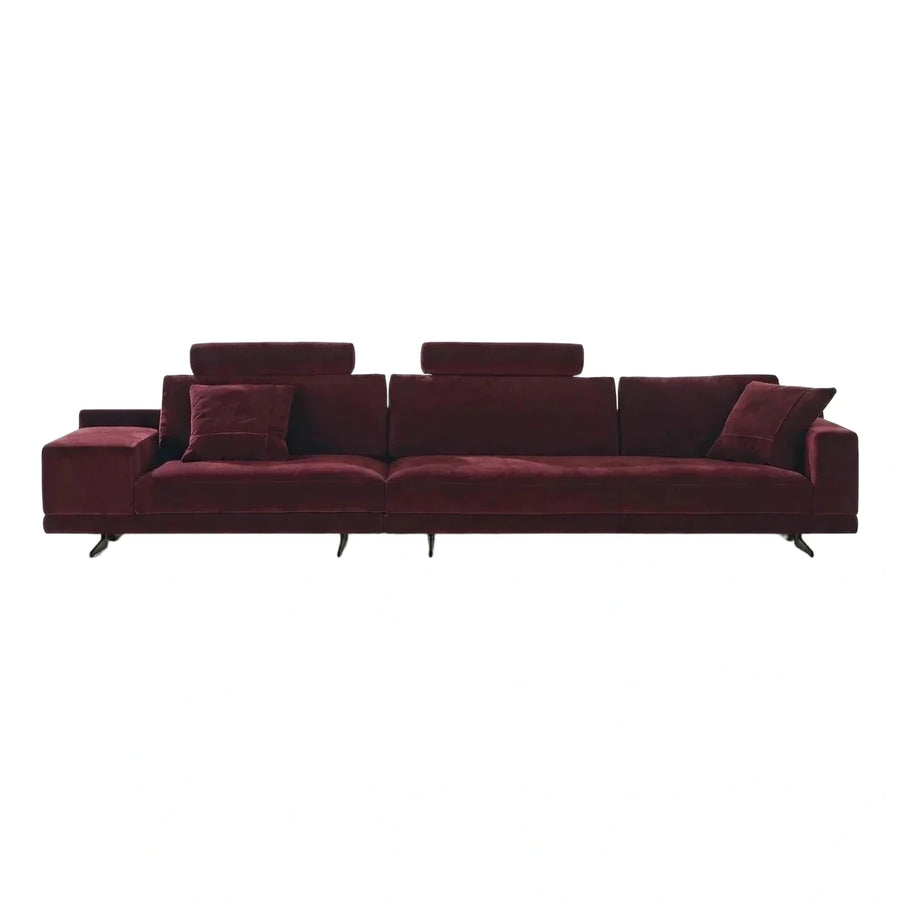 Modern Burgundy Velvet Sectional Sofa with Adjustable Headrests