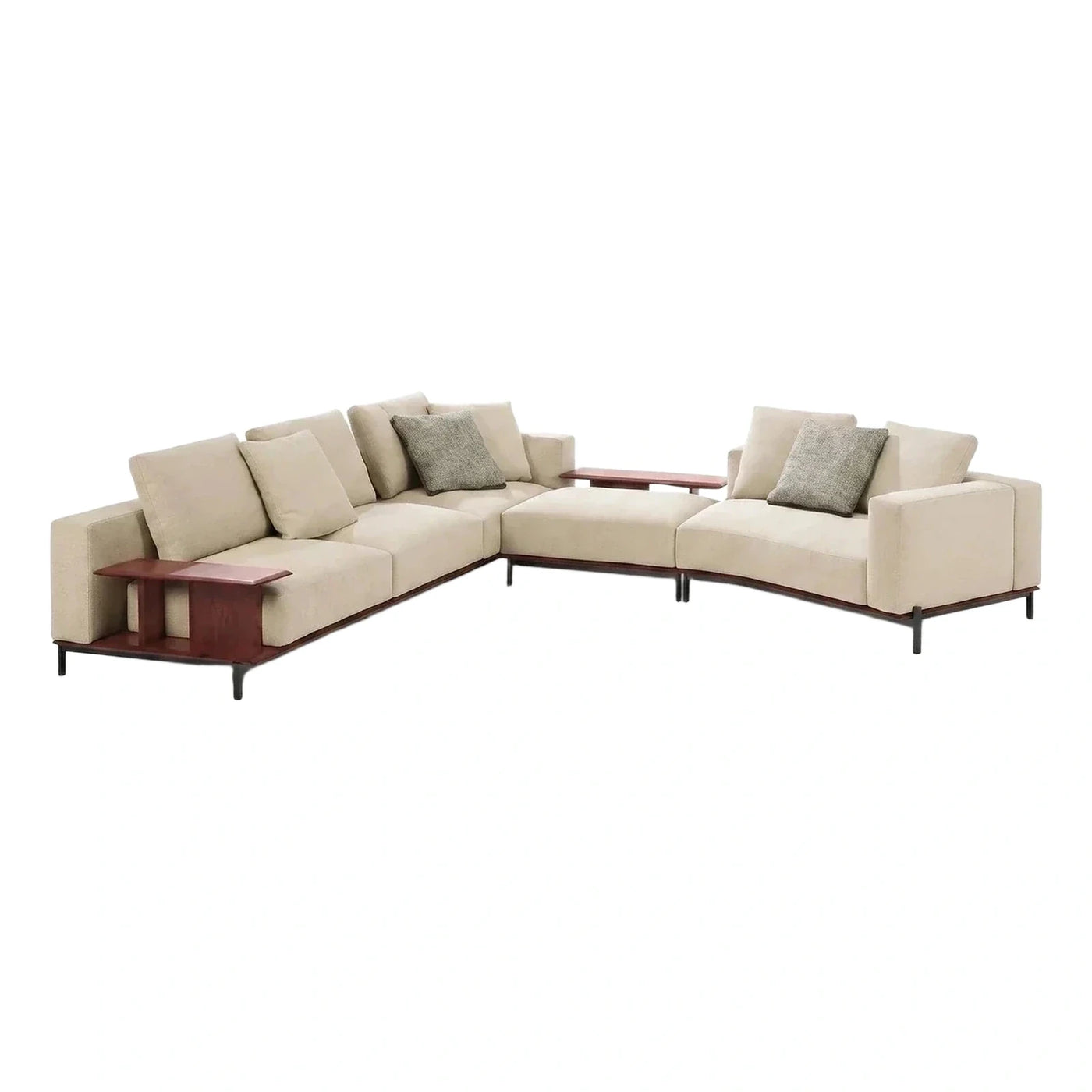 Modern Beige Modular Sectional Sofa with Wood Tables