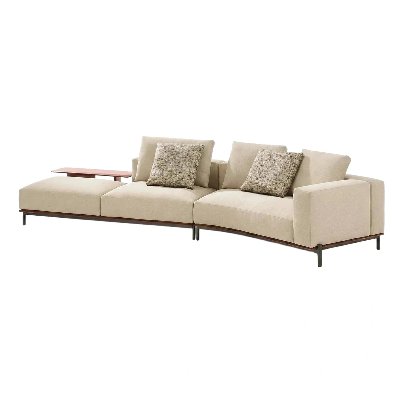 Modern Beige Fabric Sectional Sofa with Side Table