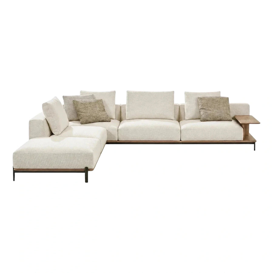 Modern Cream Fabric Sectional Sofa with Wood Side Table