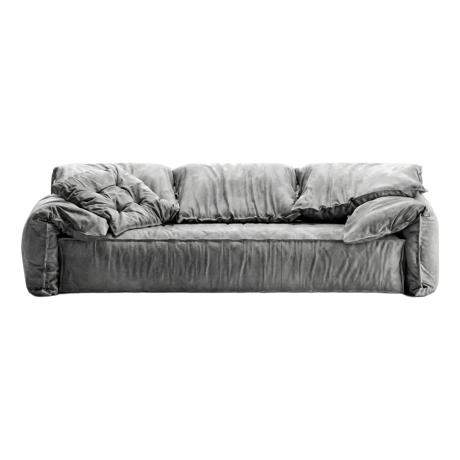 Modern Grey Plush Fabric Three-Seater Sofa