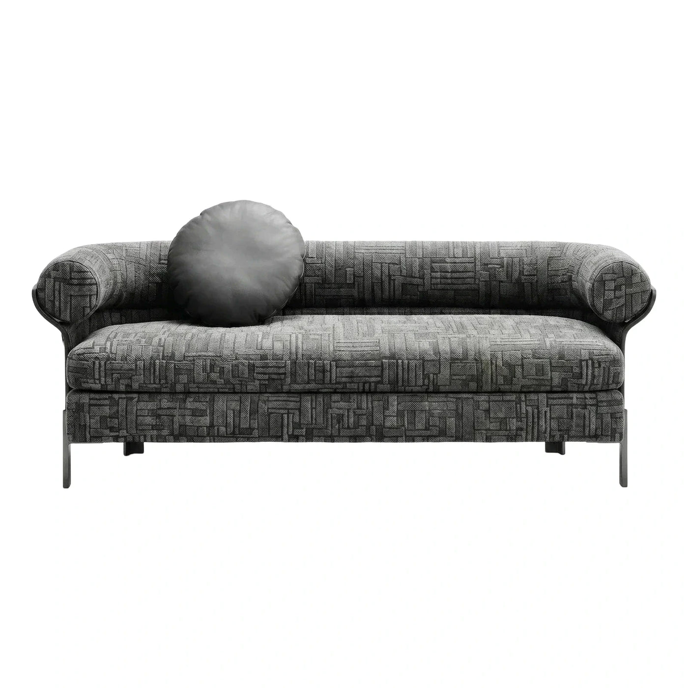 Modern Grey Geometric Patterned Fabric Sofa with Metal Legs