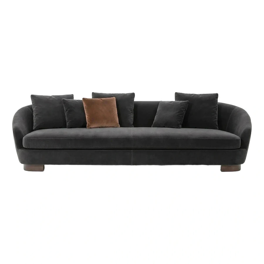 Modern Dark Grey Curved Sofa With Wooden Legs