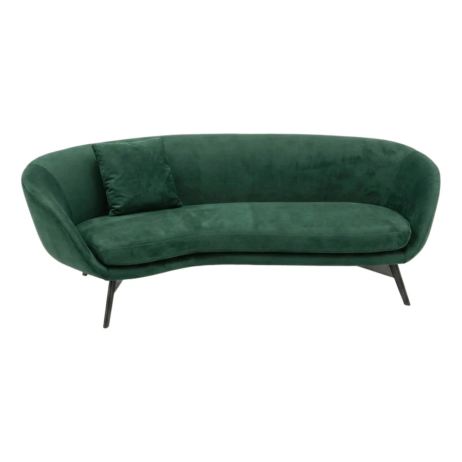 Emerald Green Velvet Curved Sofa with Tapered Legs