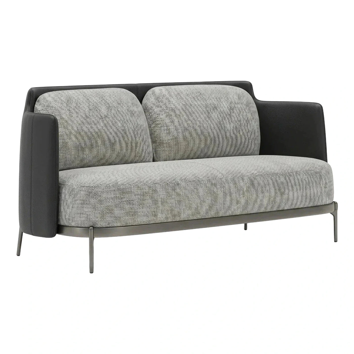 Modern Grey Fabric Sofa with Black Leather Frame