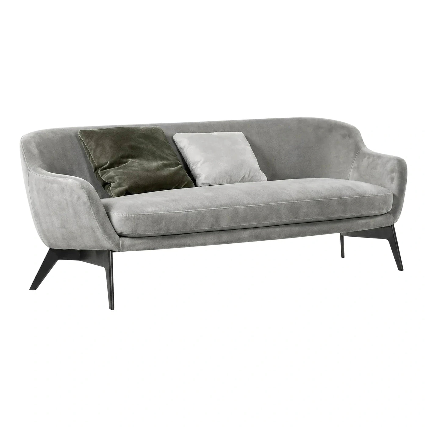 Modern Grey Velvet Curved Sofa with Dark Legs