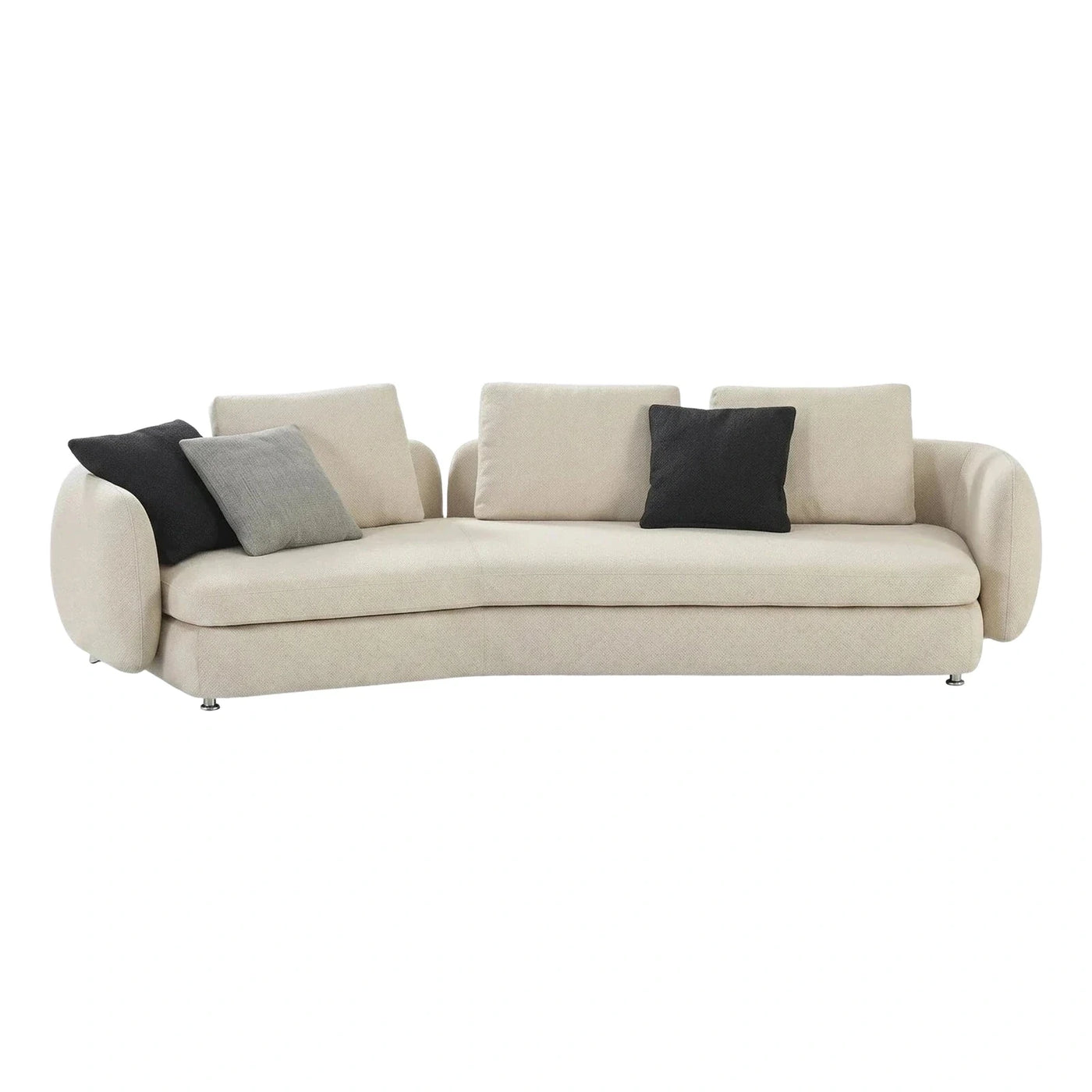 Modern Cream Curved Fabric Sofa with Metal Legs