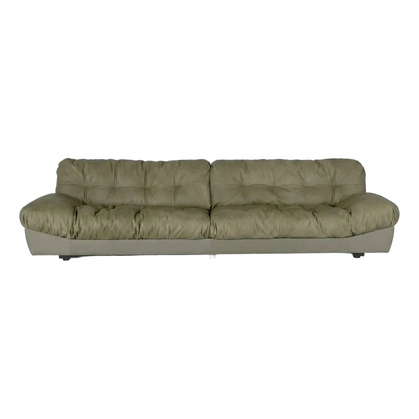 Modern Olive Green Leather Tufted Sofa