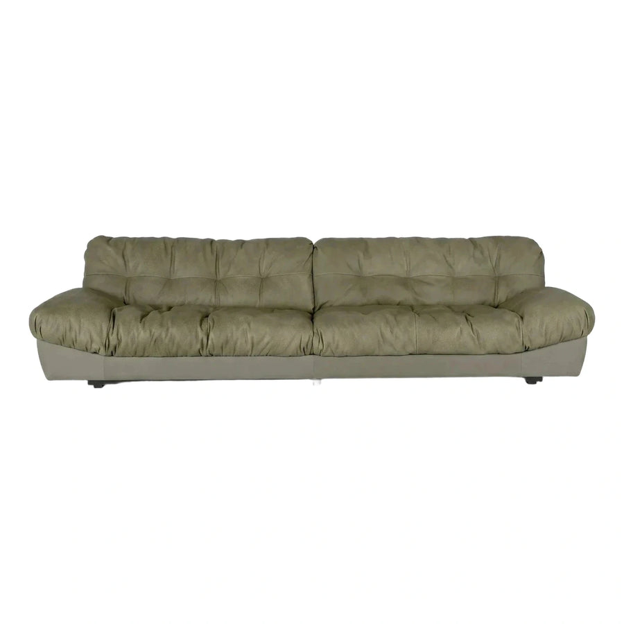 Modern Olive Green Leather Tufted Sofa