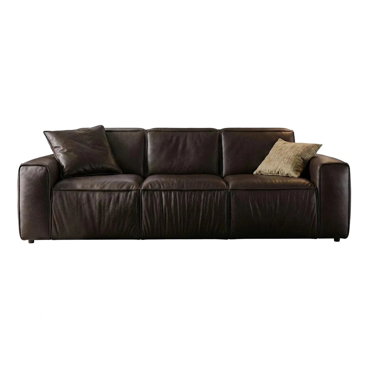 Modern Dark Brown Leather Three-Seater Sofa