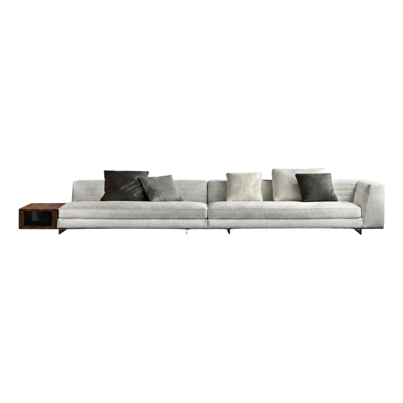 Modern Light Grey Fabric Sofa With Wooden Side Table