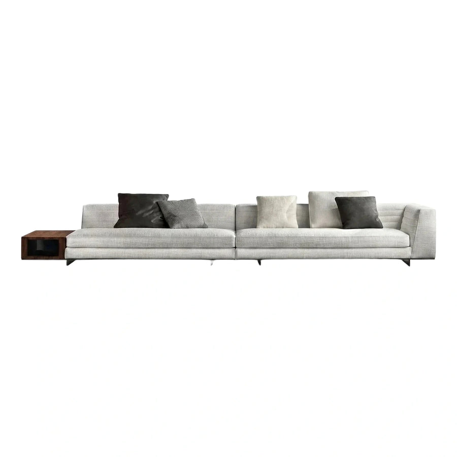 Modern Light Grey Fabric Sofa With Wooden Side Table
