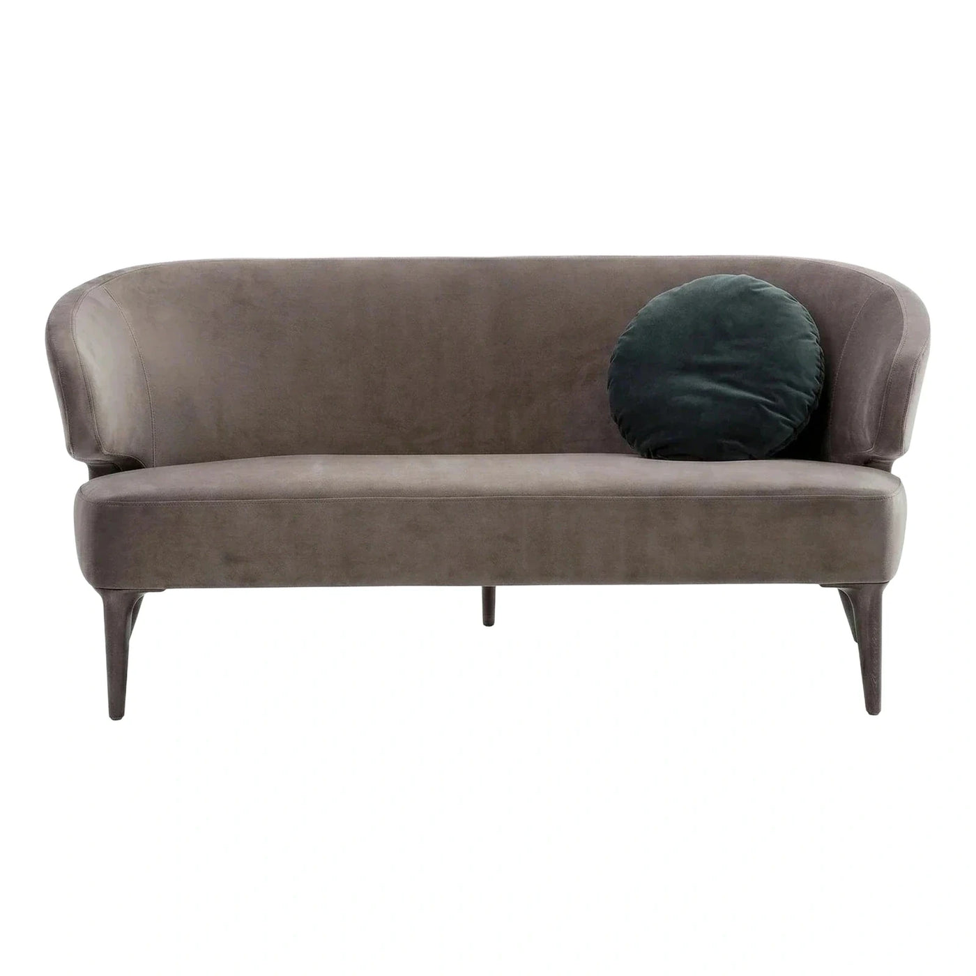 Curved Taupe Velvet Sofa with Tapered Wood Legs