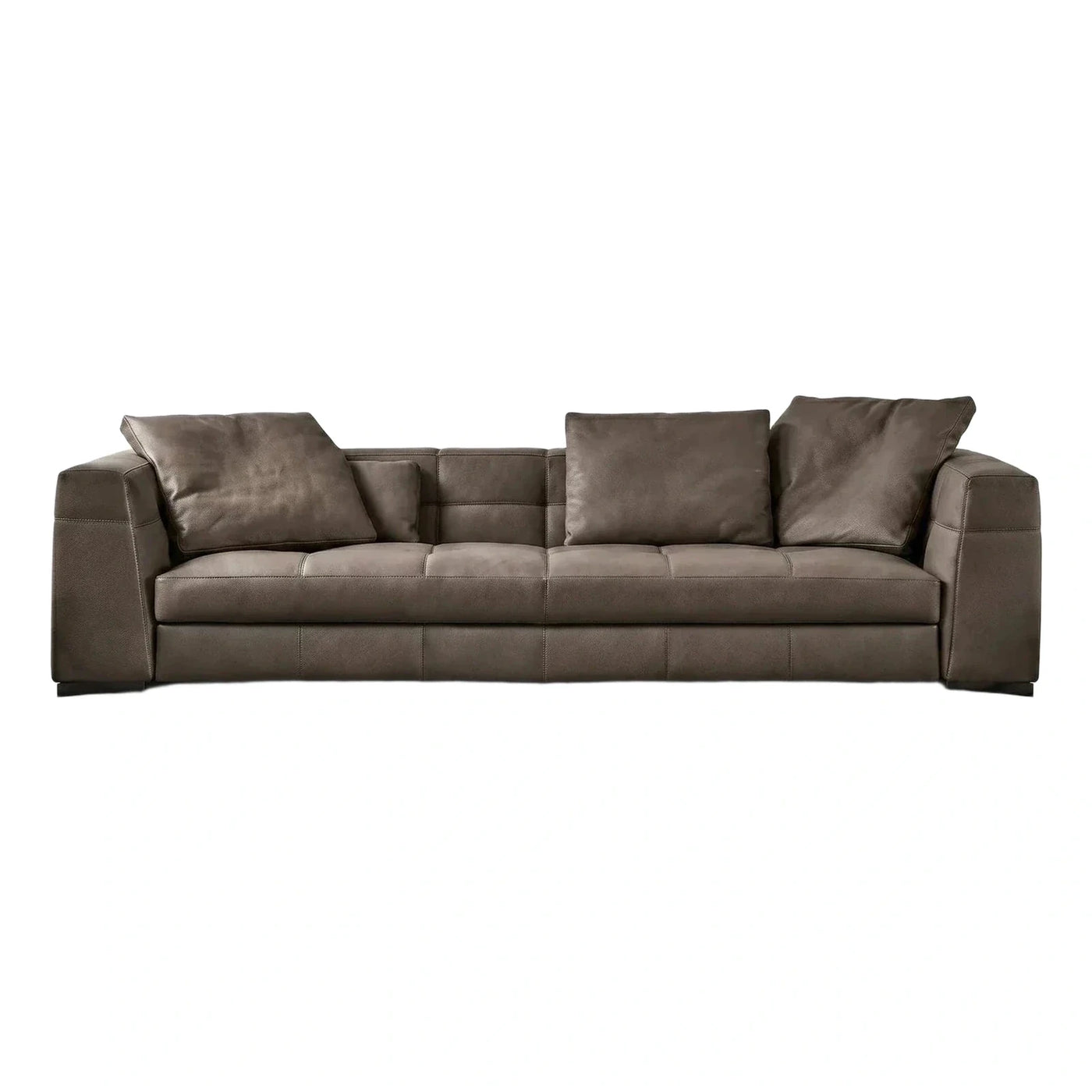 Modern Brown Leather Sofa with Loose Cushions