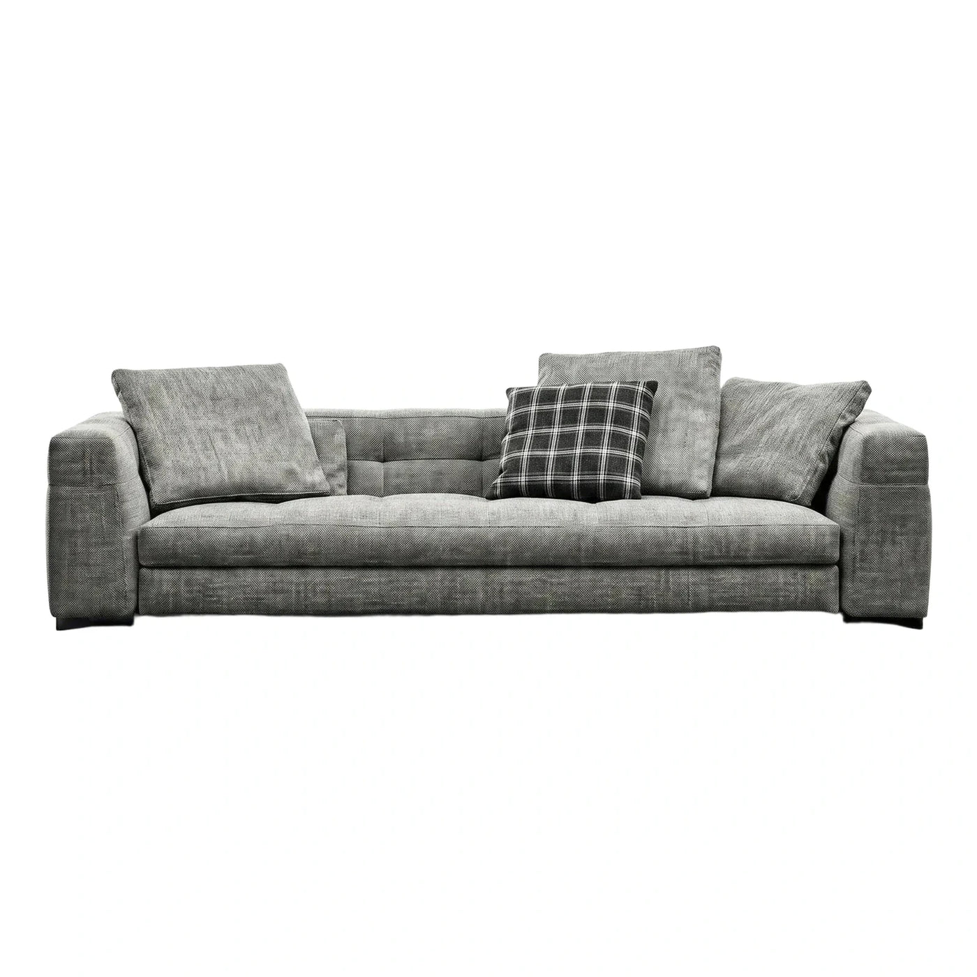 Modern Grey Textured Fabric Sofa with Block Arms