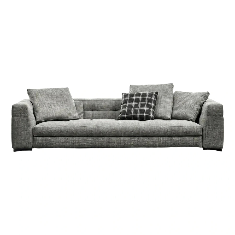 Modern Grey Textured Fabric Sofa with Block Arms