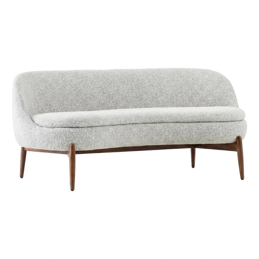 Curved Cream Boucle Sofa with Wooden Legs