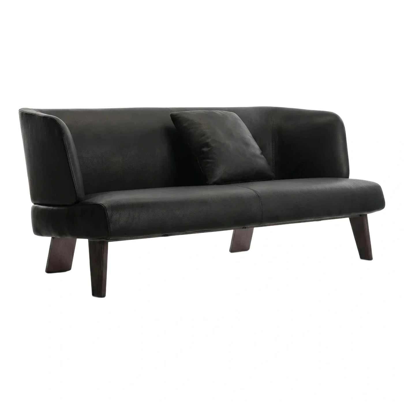 Modern Black Leather Sofa with Wooden Legs