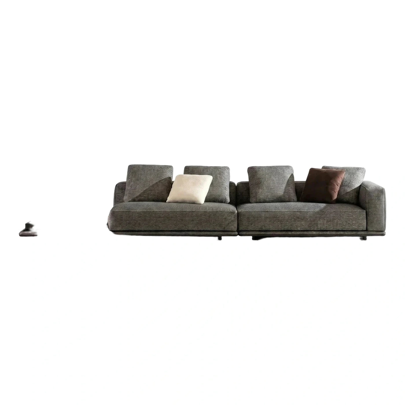 Modern Grey Fabric Sofa with Integrated Side Table