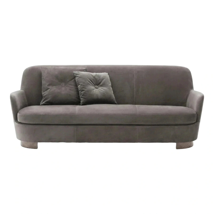 Modern Grey Curved Sofa with Wooden Base