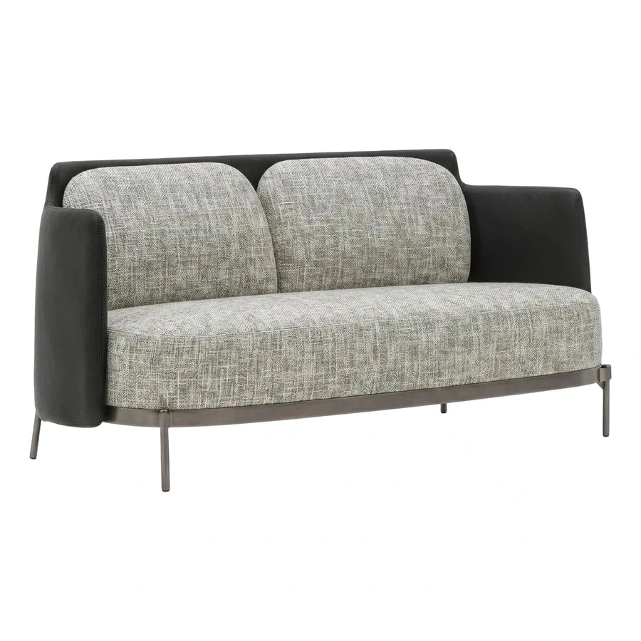 Modern Grey Fabric Sofa with Black Leather Frame